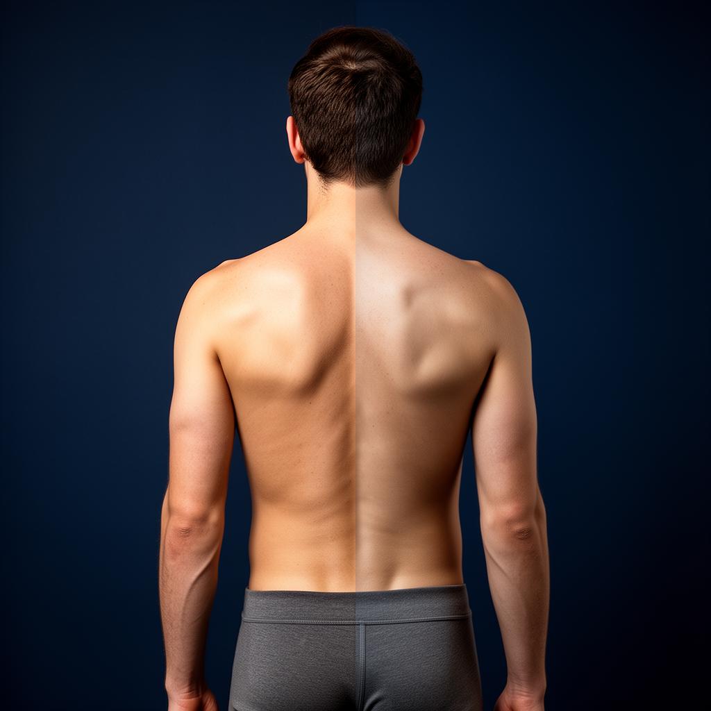 Back view of a person with a glowing blue spine showing alignment progress